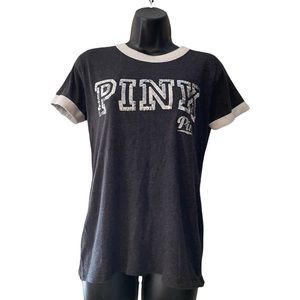 Victoria’s Secret PINK | Dk. Gray Glitter Ringer Tee | S